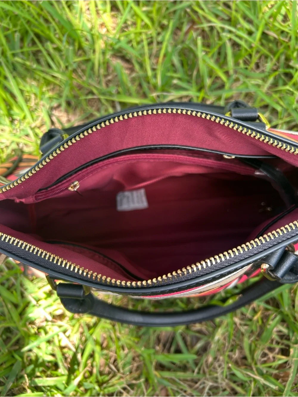 Black Handle Zebra-Print Satchel with Pink & Orange Accents